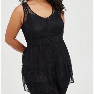 NWOT Torrid Women's Black Lace Tiered Hem Cami Tunic Size 00 Medium Large 10